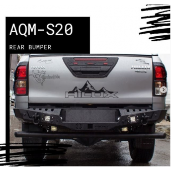 Задний силовой бампер серии AQM для Toyota HiLux (Revo) из стали 3 мм (цвет черный, с светодиодными фонарями)